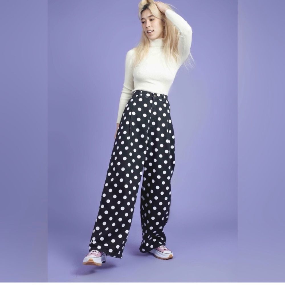 Lucy & Yak Black and White Polka Dot Flare Jeans